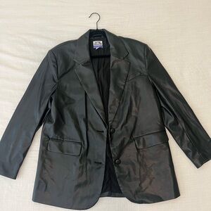 Future Collective Black Leather Blazer Jacket with Shoulder Pads, Size M